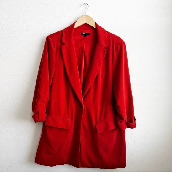 Torrid Single Breasted Boyfriend Crepe Terracotta Blazer Preppy Red - Picture 4 of 10